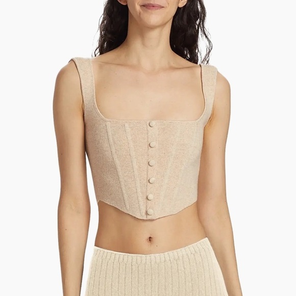 GUIZIO Danielle GUIZIO Cream Tan Knit Ribbed Button-Front Corset Top Zip Back XL - Picture 5 of 14